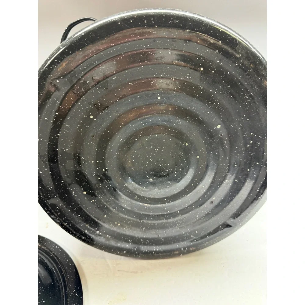 Granite Ware Black Speckled Enamel Canning Pot with Lid and Jar Rack Stockpot